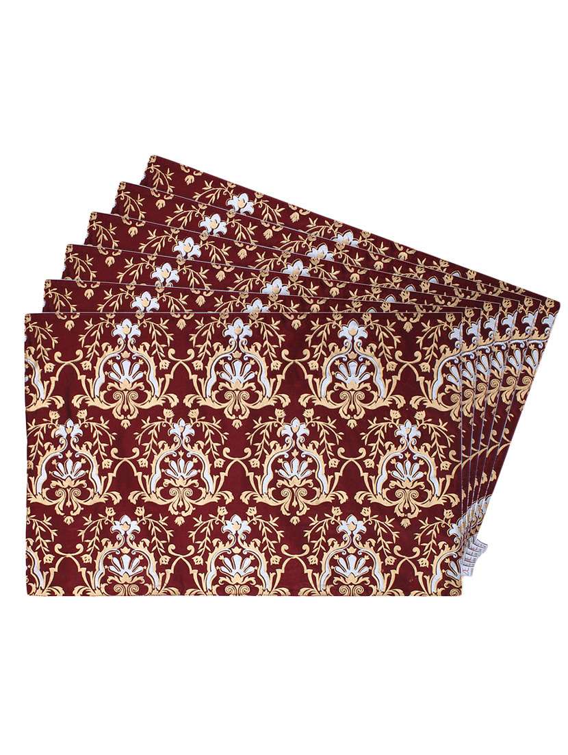 maroon printed reversible placemats for dining table - unique designs both sides - set of 6