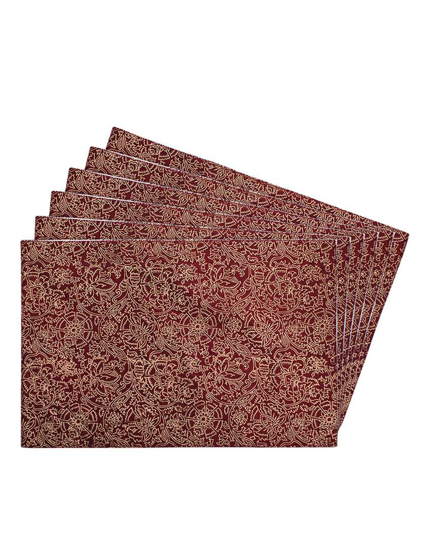 maroon printed reversible placemats for dining table - unique designs both sides - set of 6