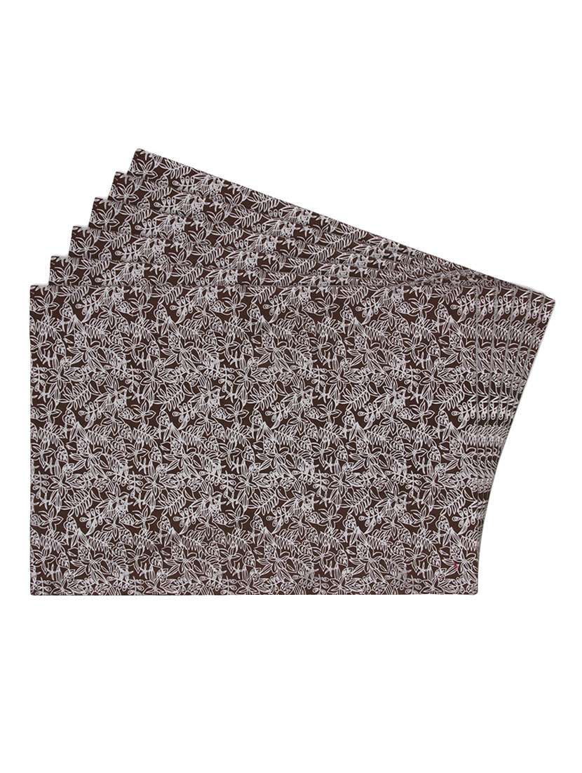 brown printed reversible placemats for dining table - unique designs both sides - set of 6