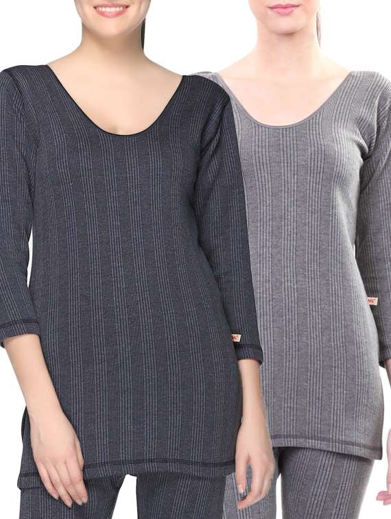 set of 2 grey cotton thermal tops