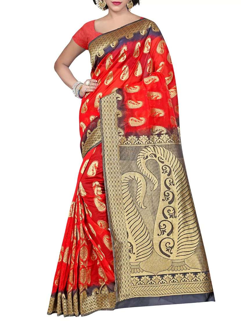 red art silk banarasi saree with blouse
