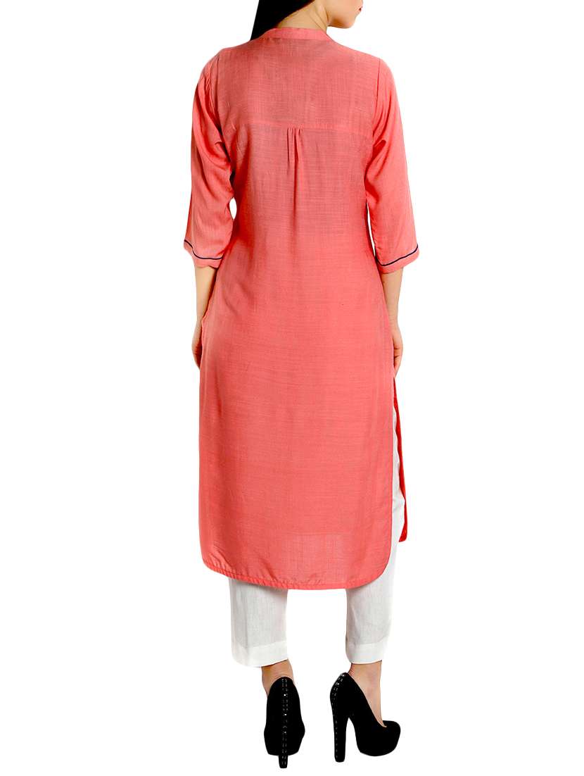 peach rayon straight kurta - 12648378 -  Standard Image - 2