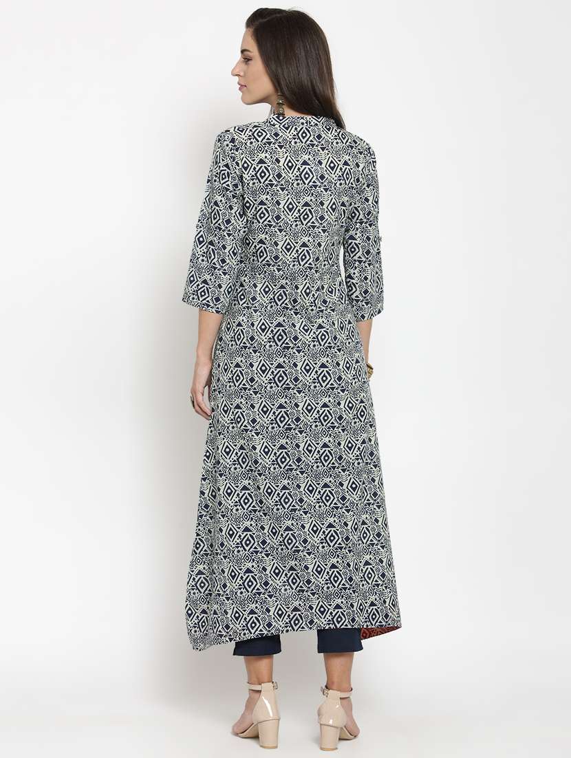 blue cotton asymmetric kurta - 12648382 -  Standard Image - 2