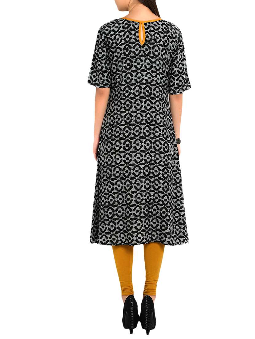 black viscose aline kurta - 12648397 -  Standard Image - 2