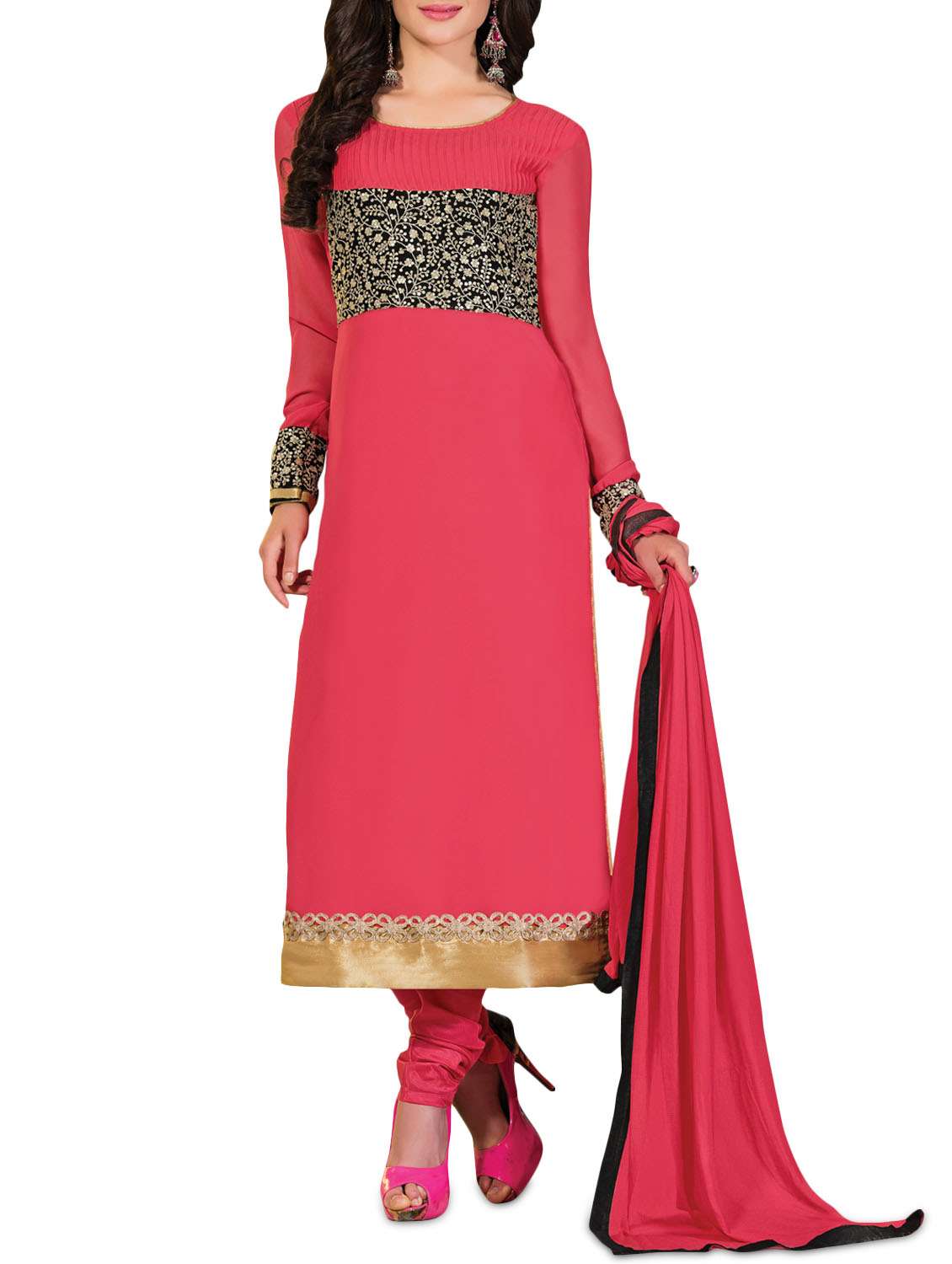 pink embroidered georgette suit set