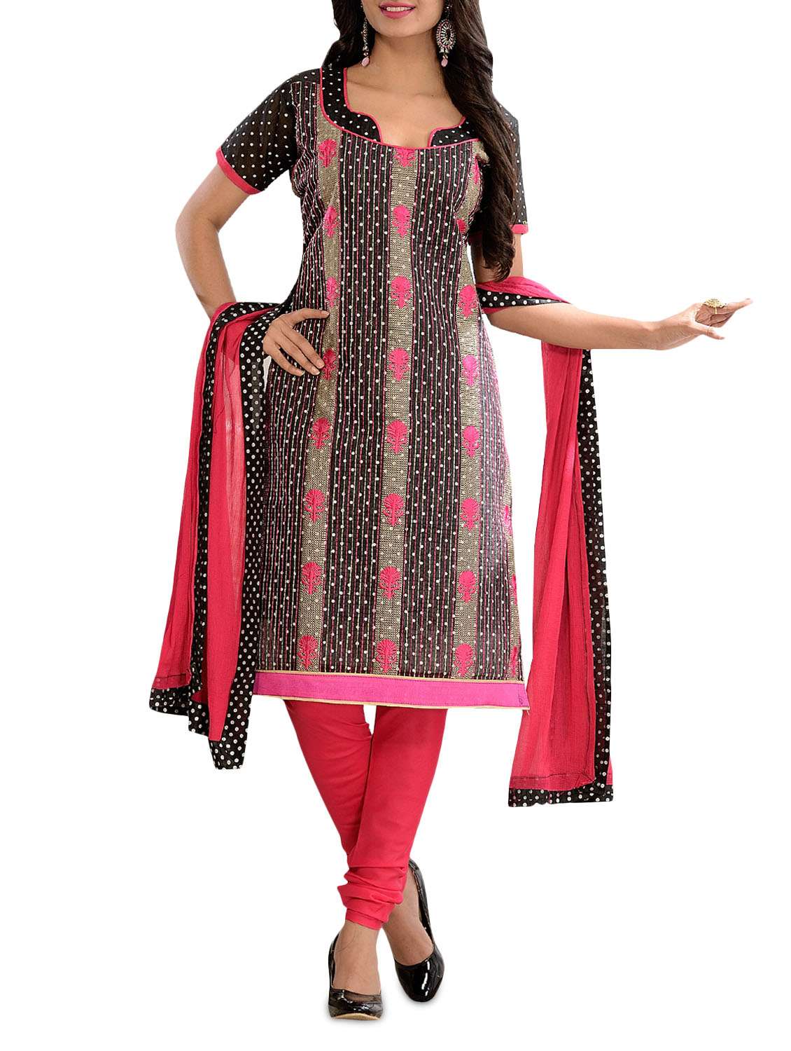 Black Embroidered Chanderi Unstitched Suit Piece