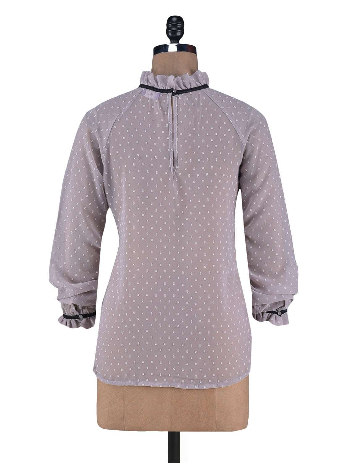 Taupe Poly Georgette Swiss Dotted Victorian Top - 1266536 -  Standard Image - 2