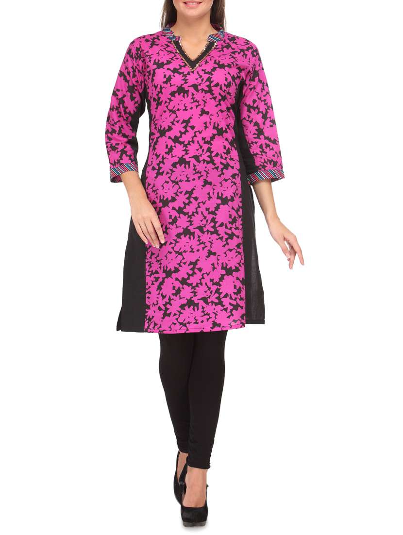pink and black cotton printed kurti