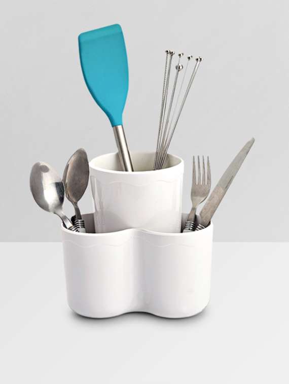 solid white plastic cutlery stand