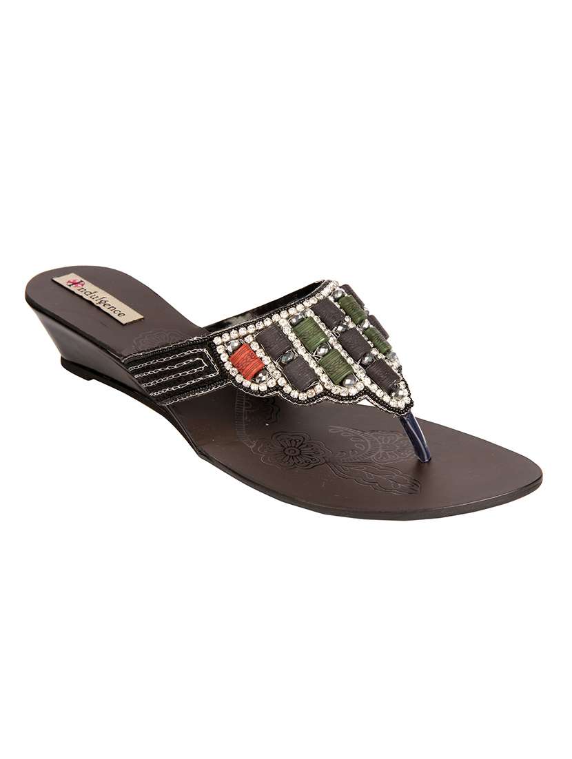 indulgence studded & braided women black wedges