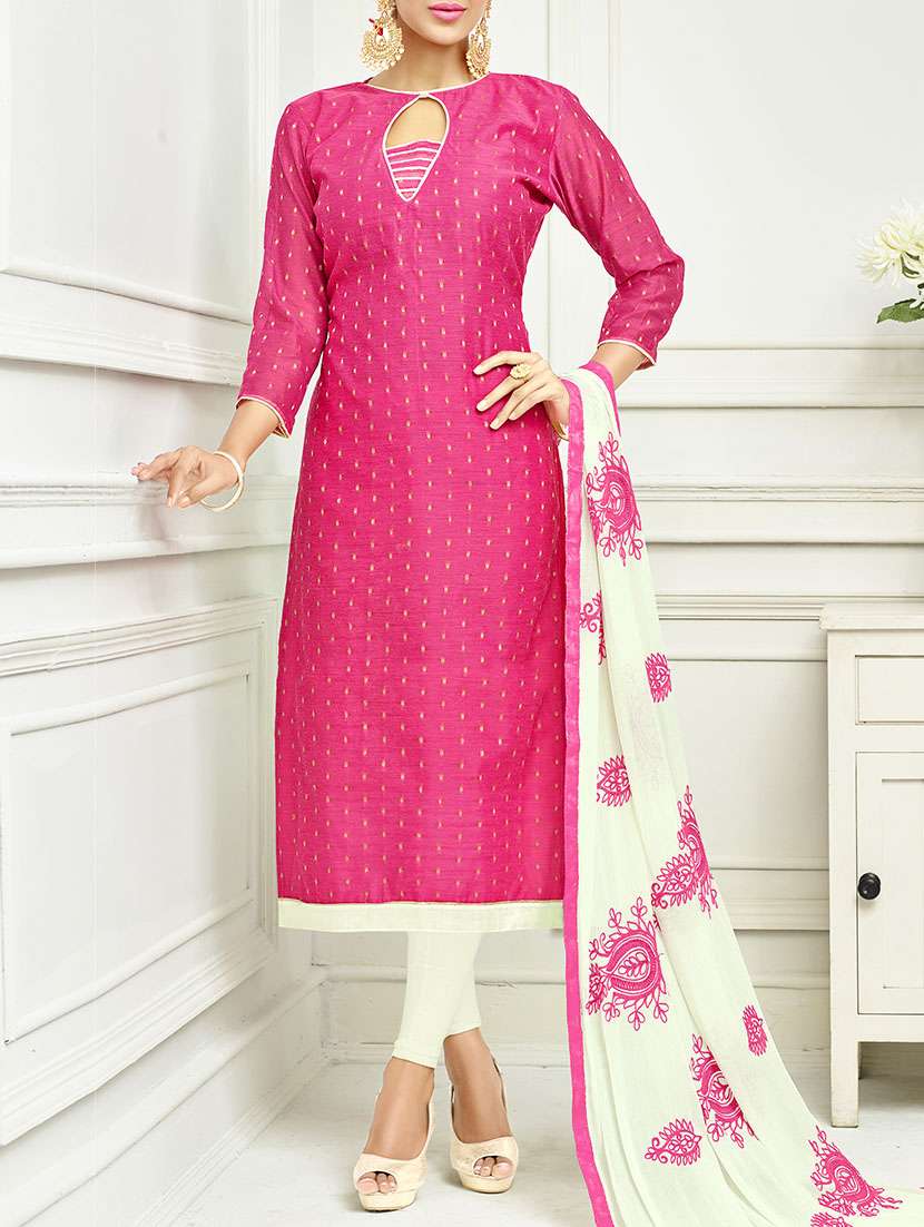 pink cotton blend churidaar dress material