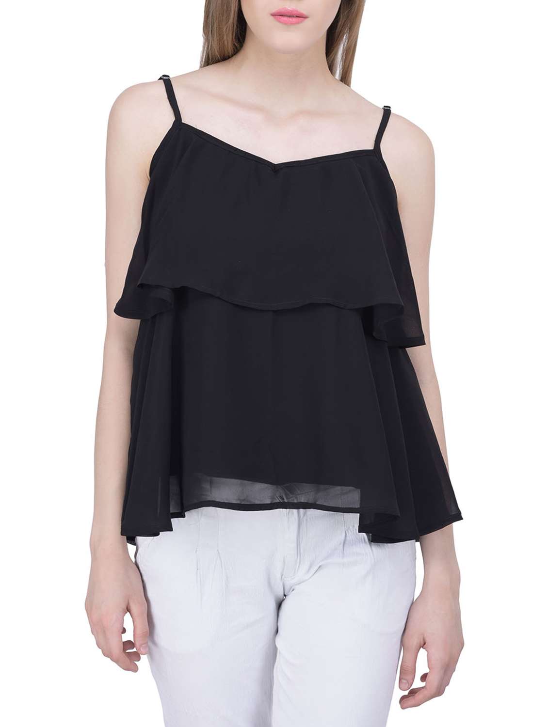 solid black ruffle top