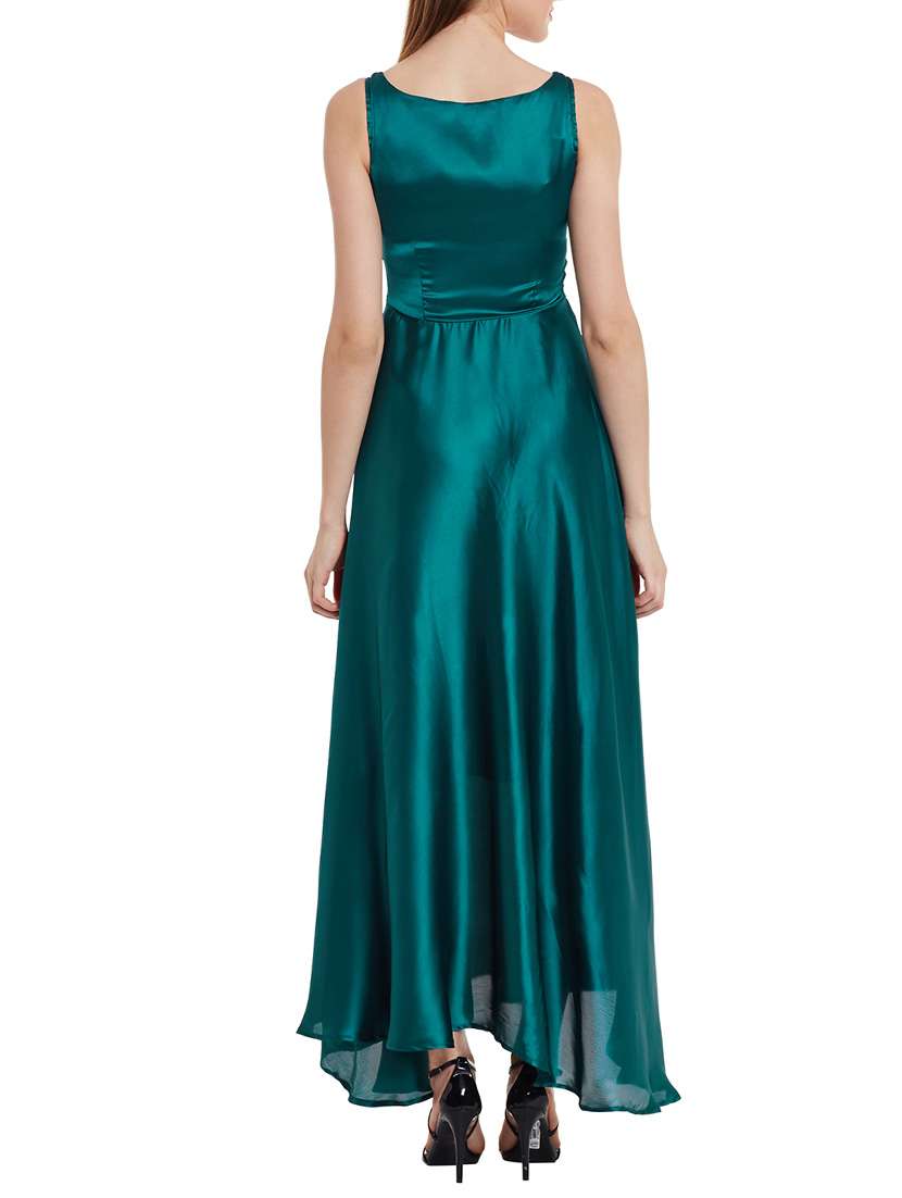 Buy online Teal Green Satin Gown Dress from western wear for Women