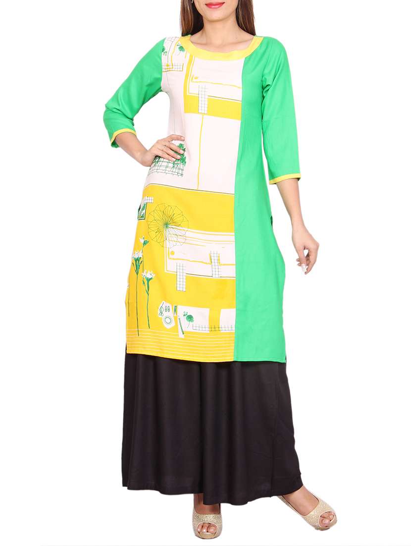 green rayon straight kurta