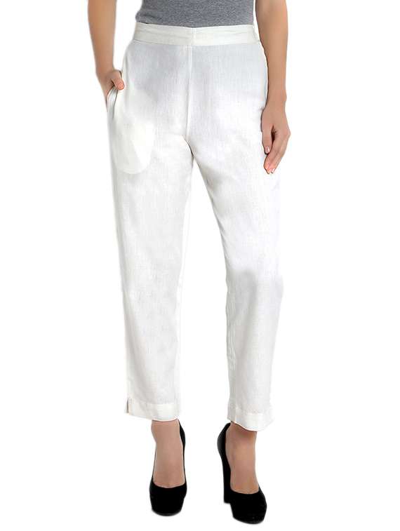 white cotton flat front trouser