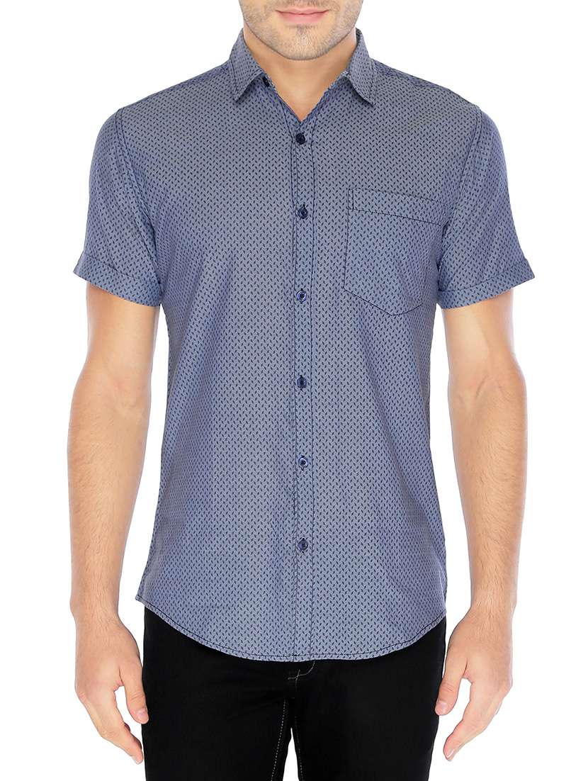 light blue cotton printed casual shirt