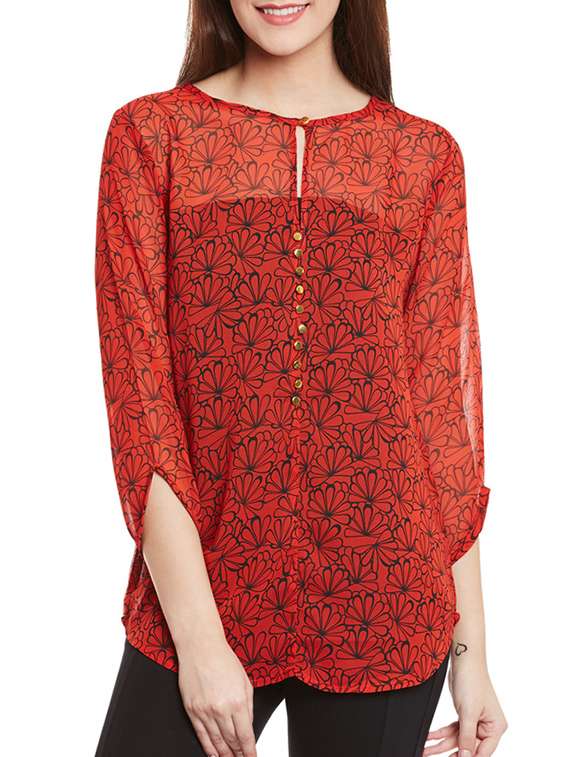 keyhole neck printed top