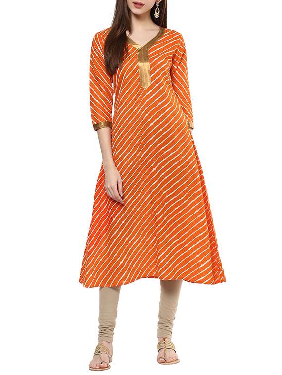 orange color cotton a-line kurta