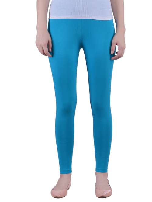 blue cotton lycra ankle length legging - 12786078 - Standard Image - 0