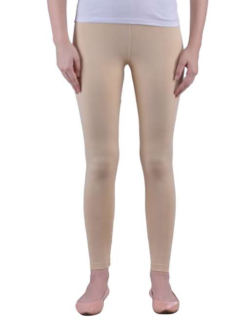 beige cotton lycra ankle length legging - 12786082 - Standard Image - 0