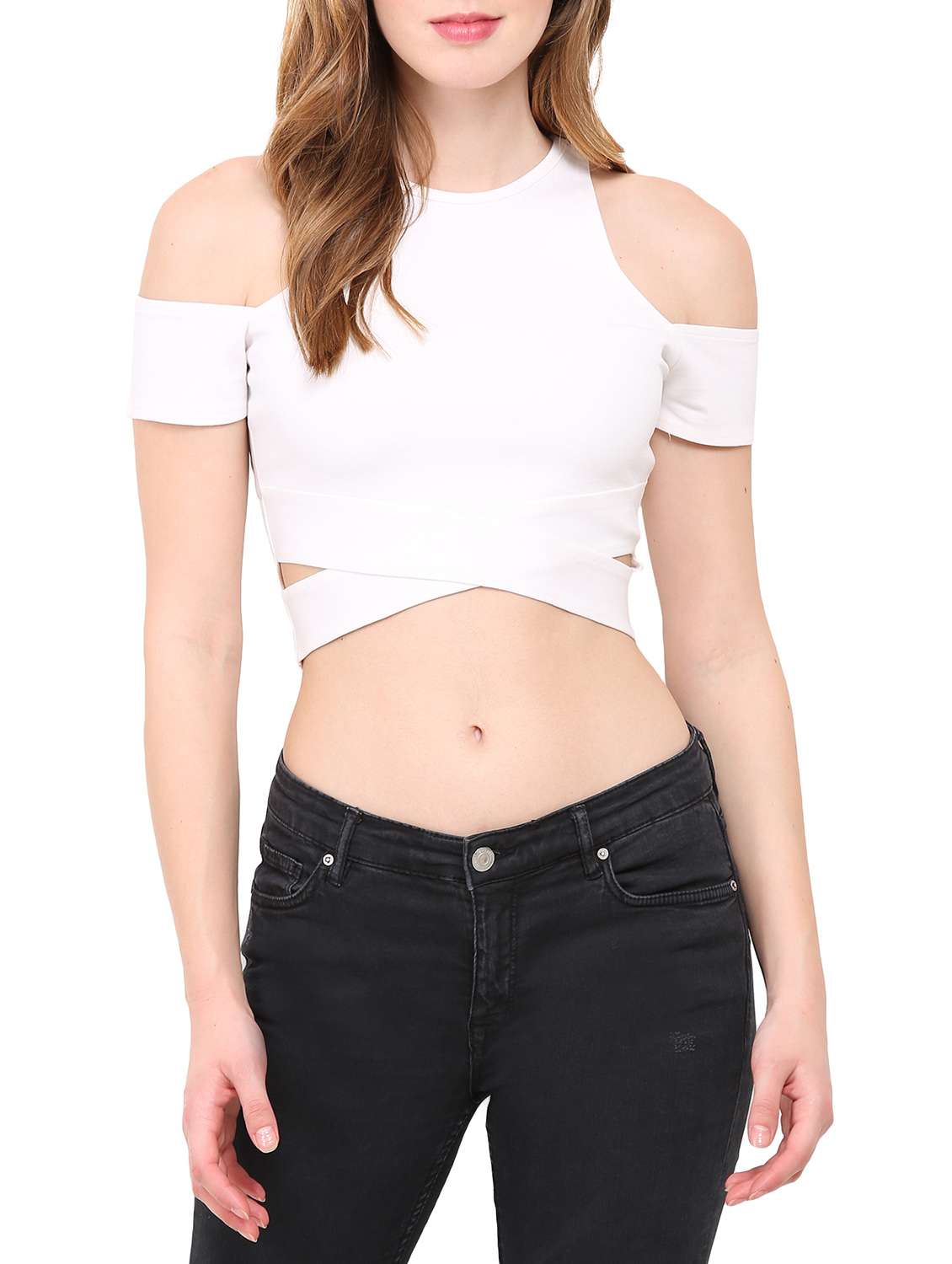 white polyester crop top
