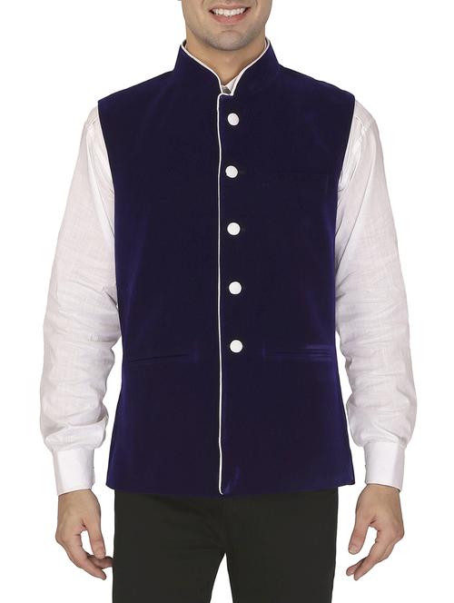 blue velvet nehru jacket - 12787130 - Standard Image - 0