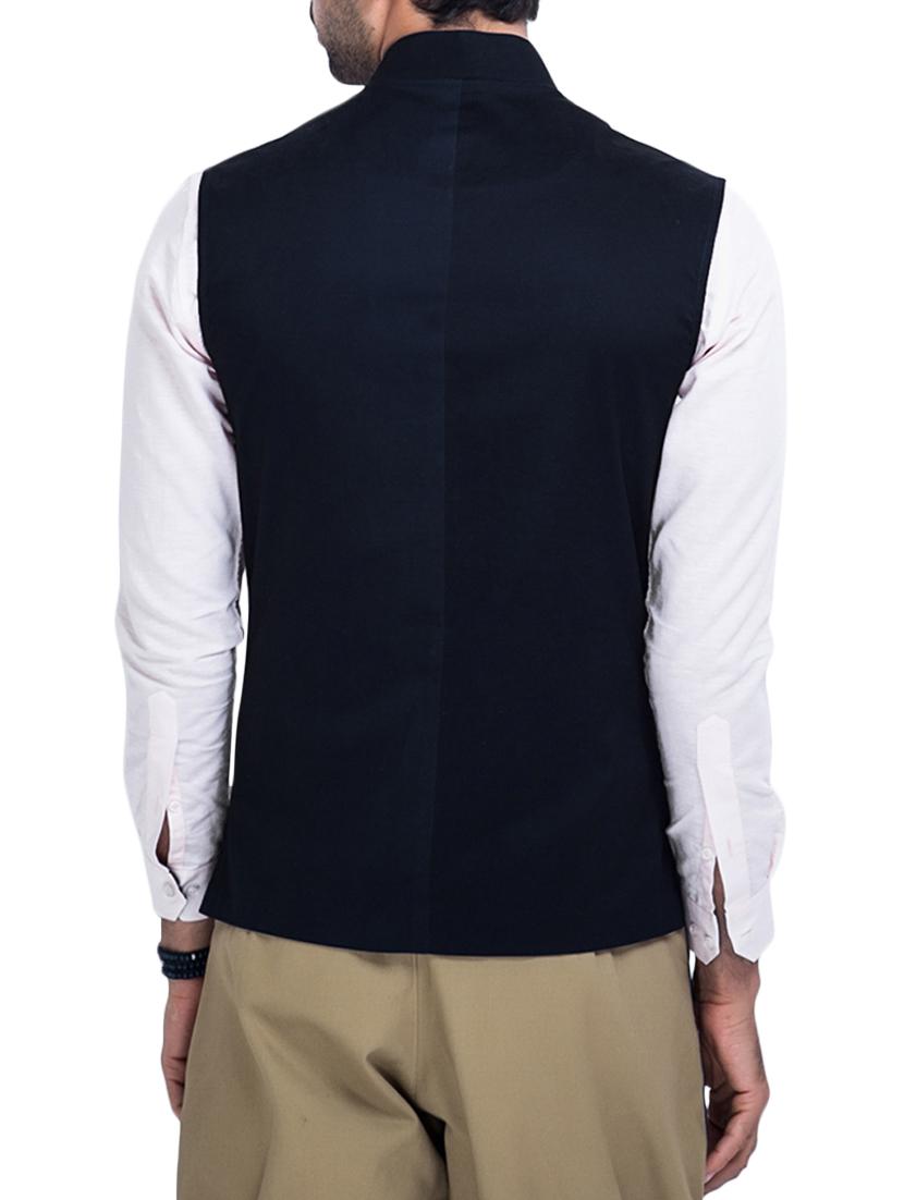 men black solid sleeveless nehru jacket - 12787143 - Standard Image - 2