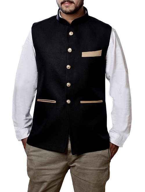 black cotton nehru jacket - 12787147 -  Standard Image - 0