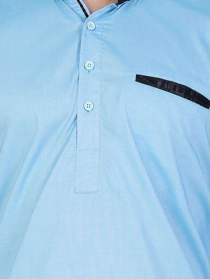solid light blue cotton kurta - 12787164 -  Standard Image - 2
