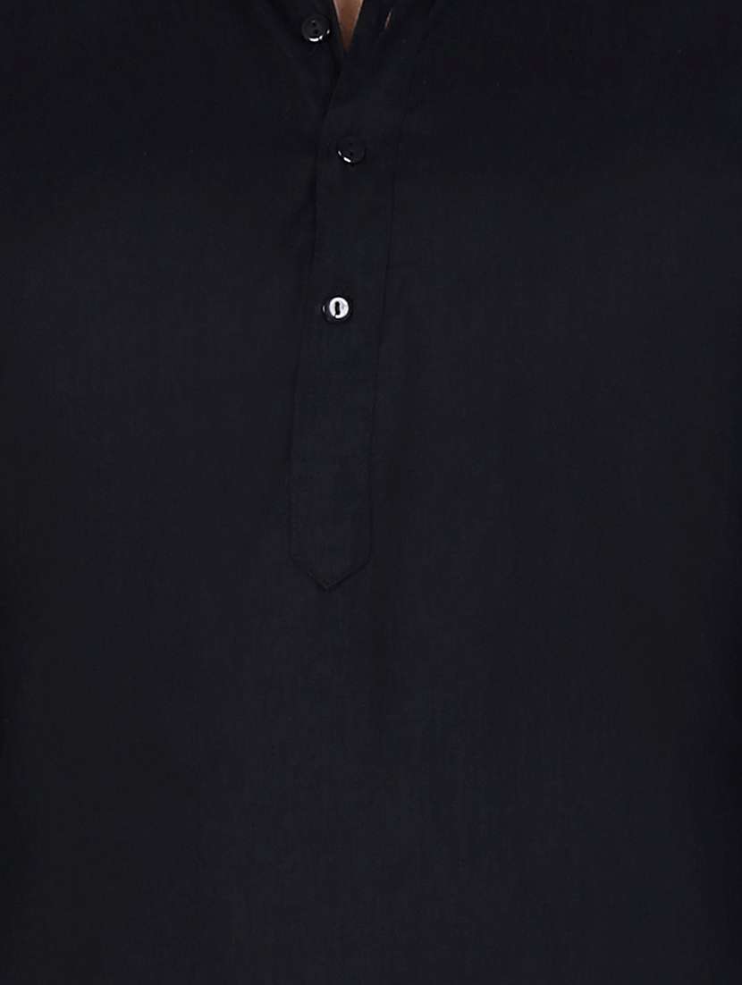 solid black cotton kurta - 12787169 -  Standard Image - 2