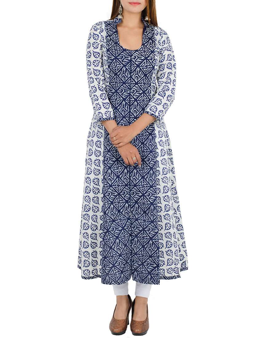 blue cotton a-line kurta