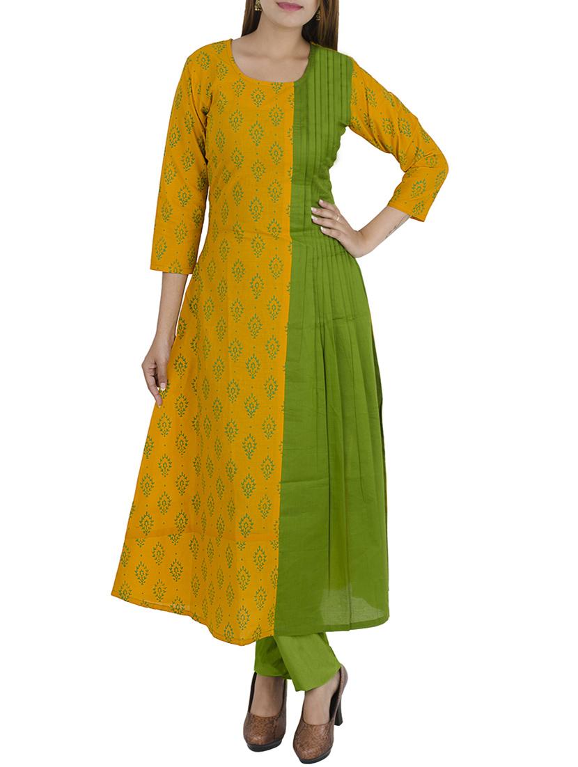 yellow cotton a-line kurta