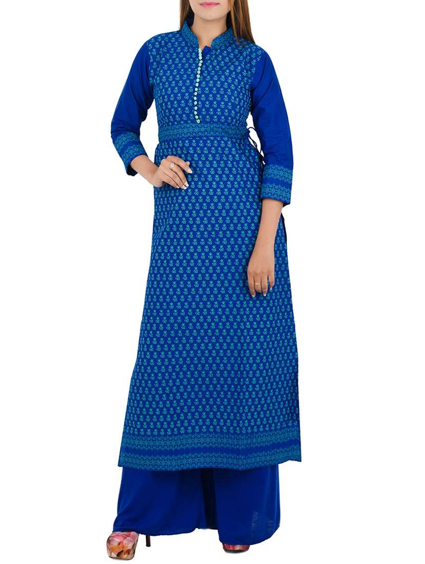 blue cotton straight kurta