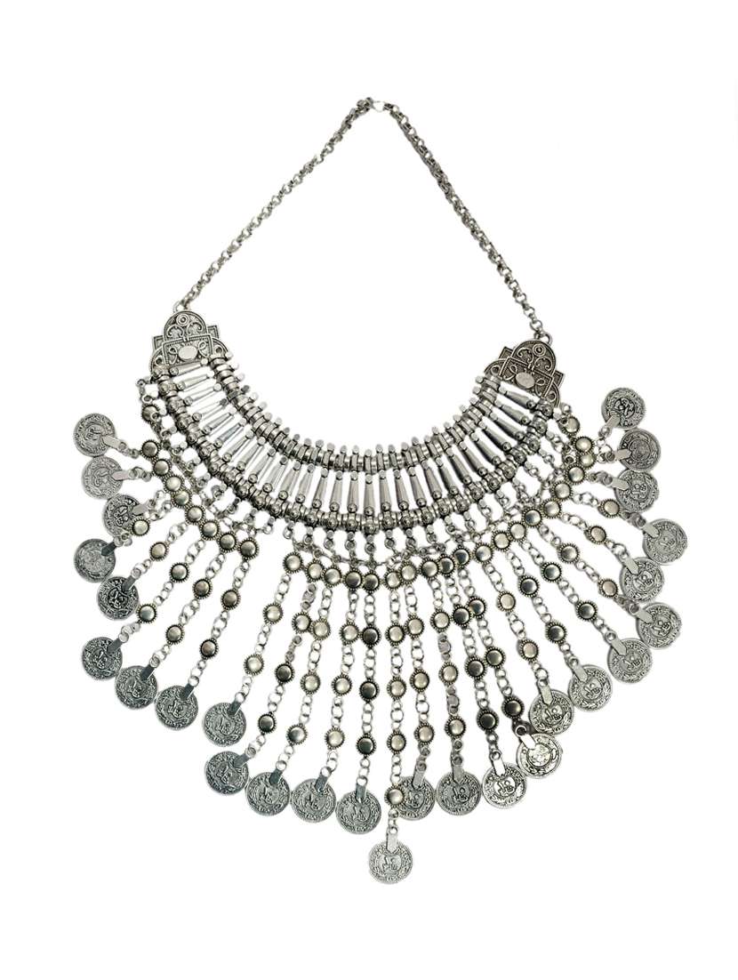 silver stainless steel heavy statement necklace