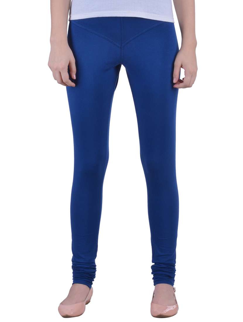 blue cotton lycra full length legging