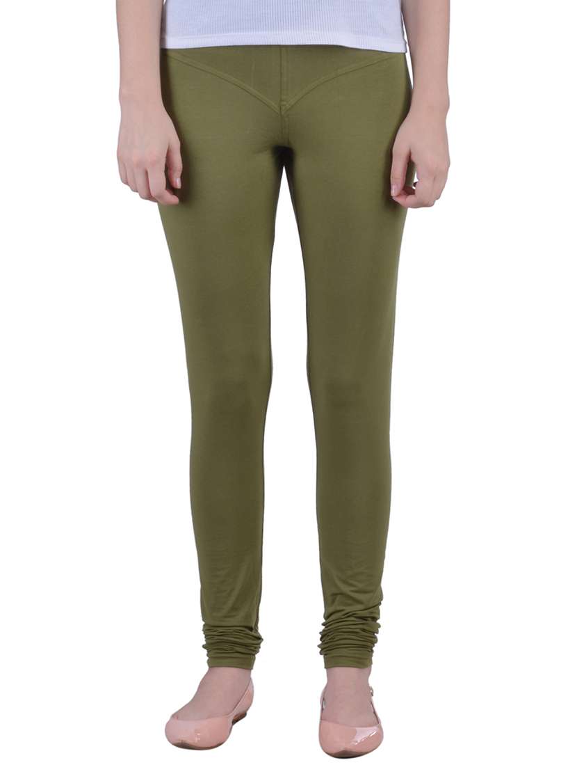 olive green cotton lycra full length legging - 12792221 - Zoom Image - 0