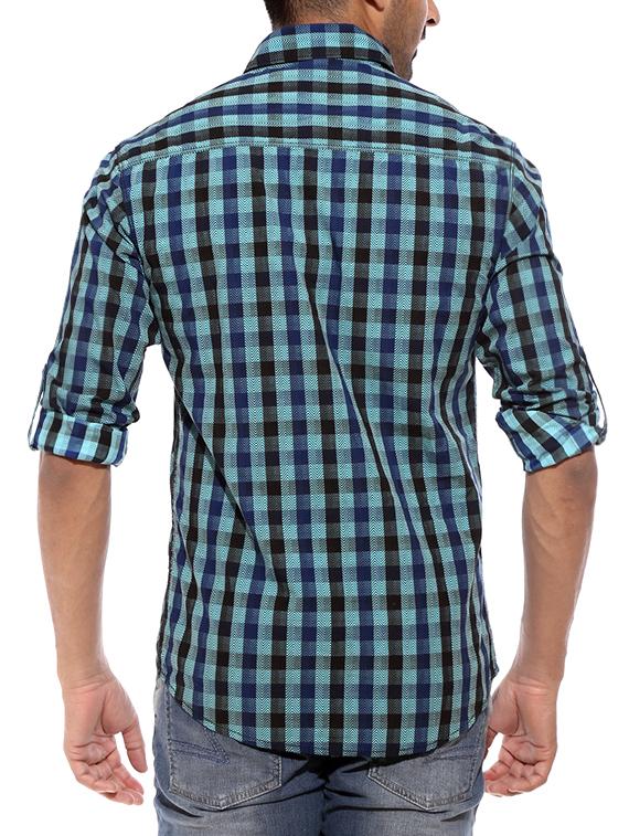 mufti mens turqouise slim fit mid rise casual shirts - 12792632 - Standard Image - 2