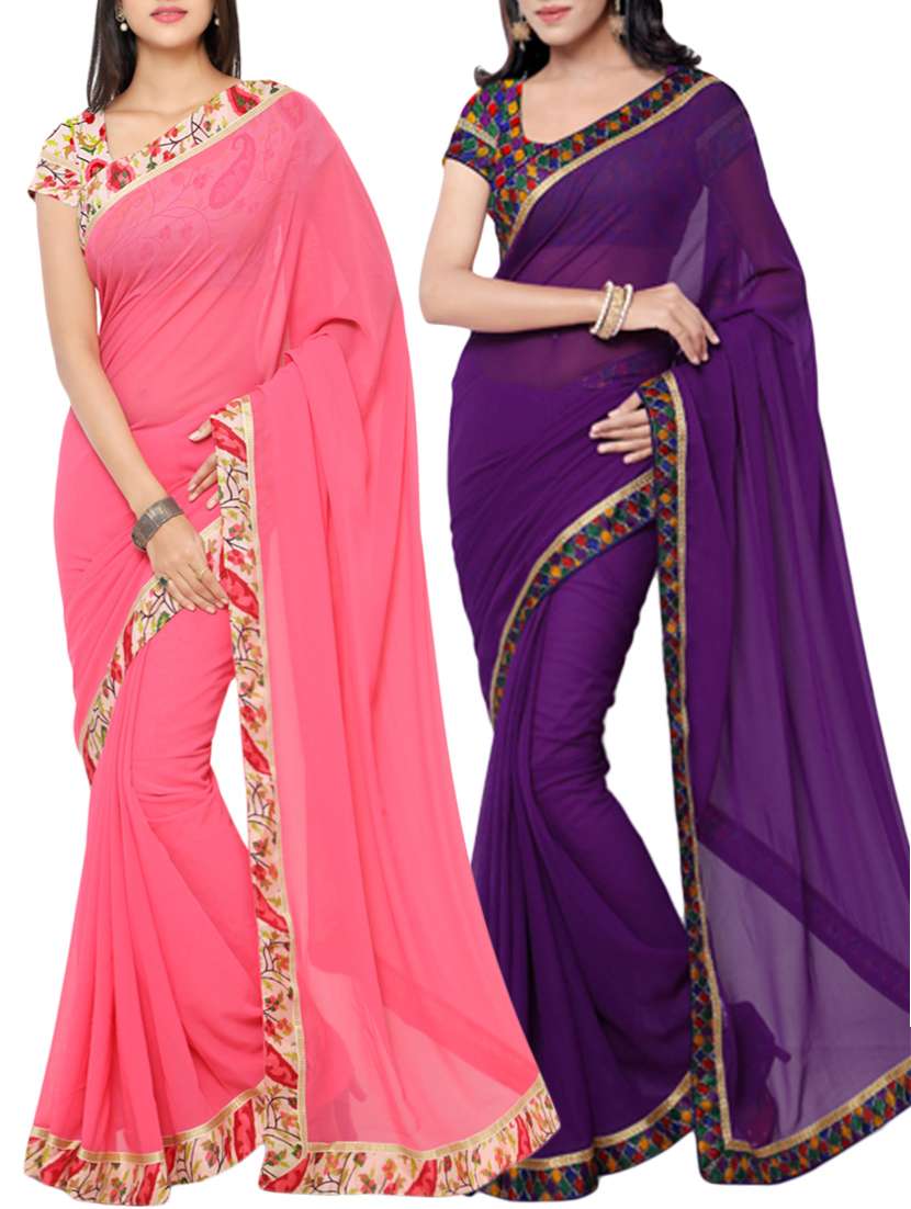 multi colored faux georgette combos saree with blouse