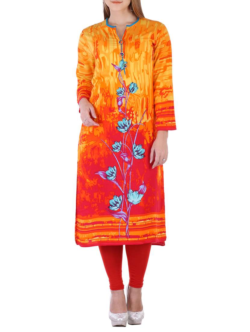 orange viscose straight kurti