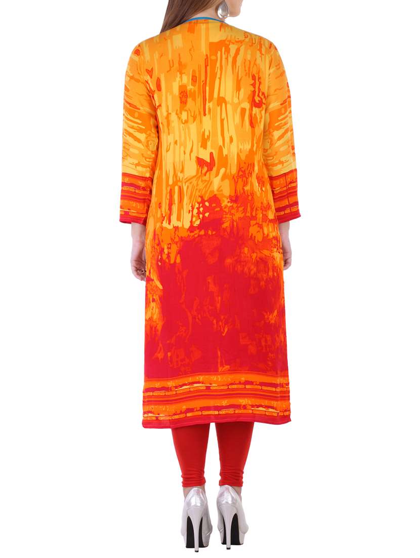 orange viscose straight kurti - 12800663 -  Standard Image - 2