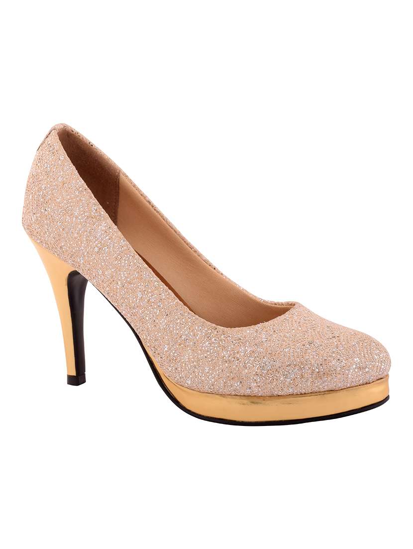 gold leatherette slip on pumps
