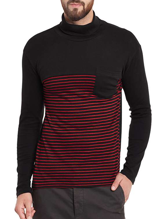 black cotton blend striped t-shirt