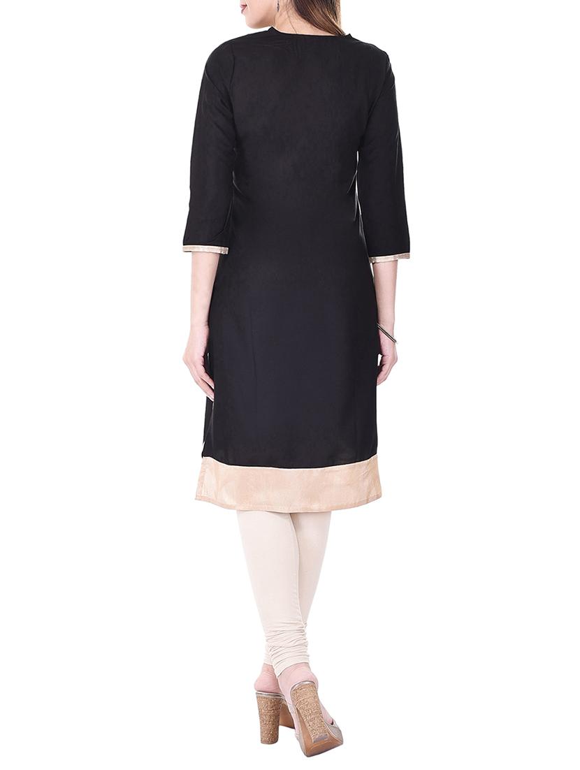 black rayon straight kurta - 12804932 - Standard Image - 2