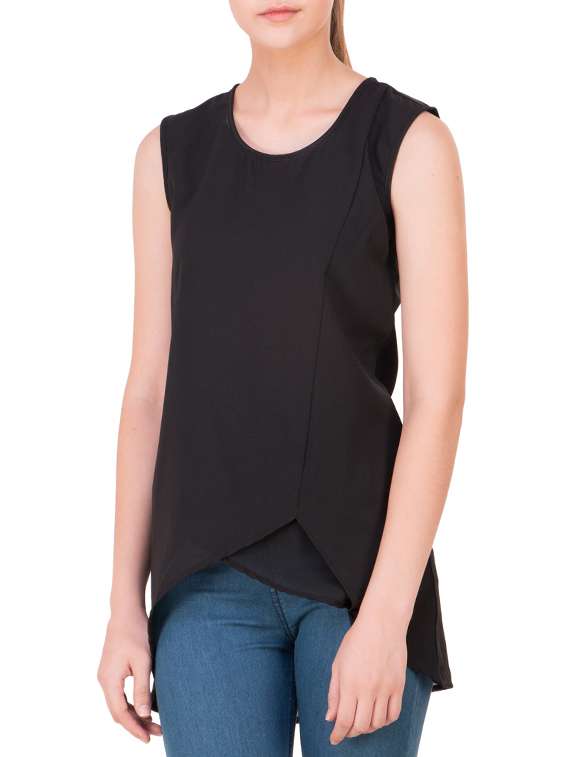 women's asymmetric round neck top