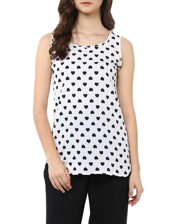 contrasting heart print sleeveless top
