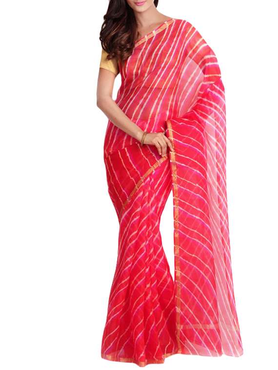 red georgette leheriya saree with blouse