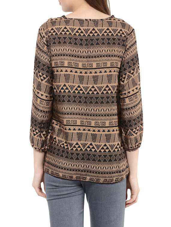 tie up neck aztec print top  - 12818141 -  Standard Image - 2