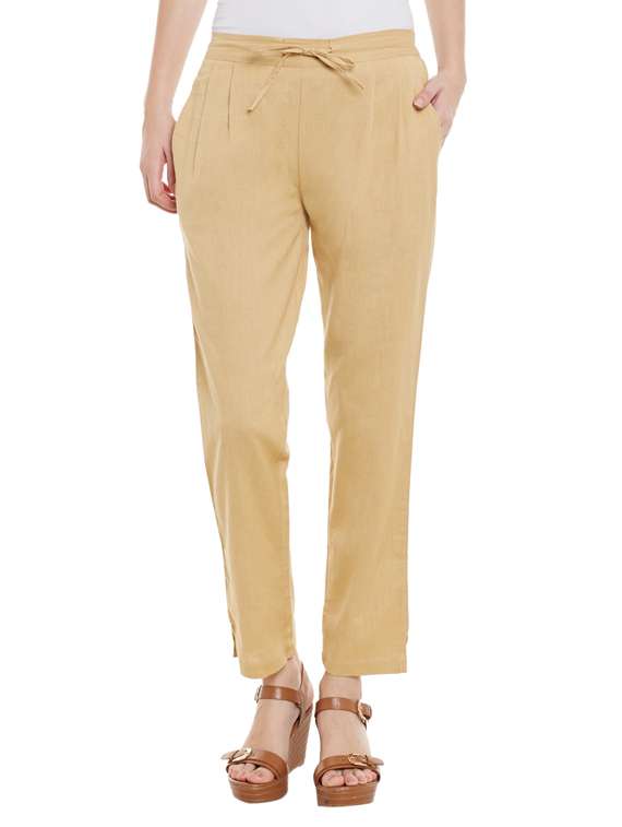 beige cotton pleated trouser