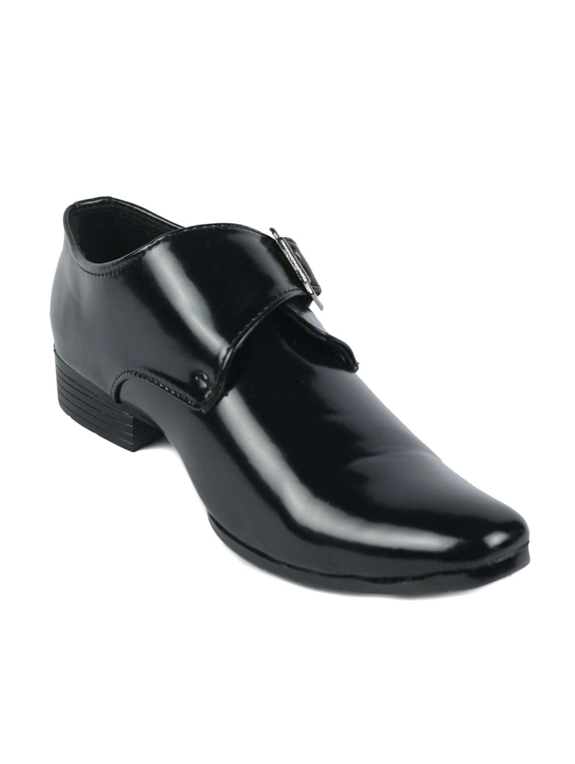 black leatherette slip on monk strap