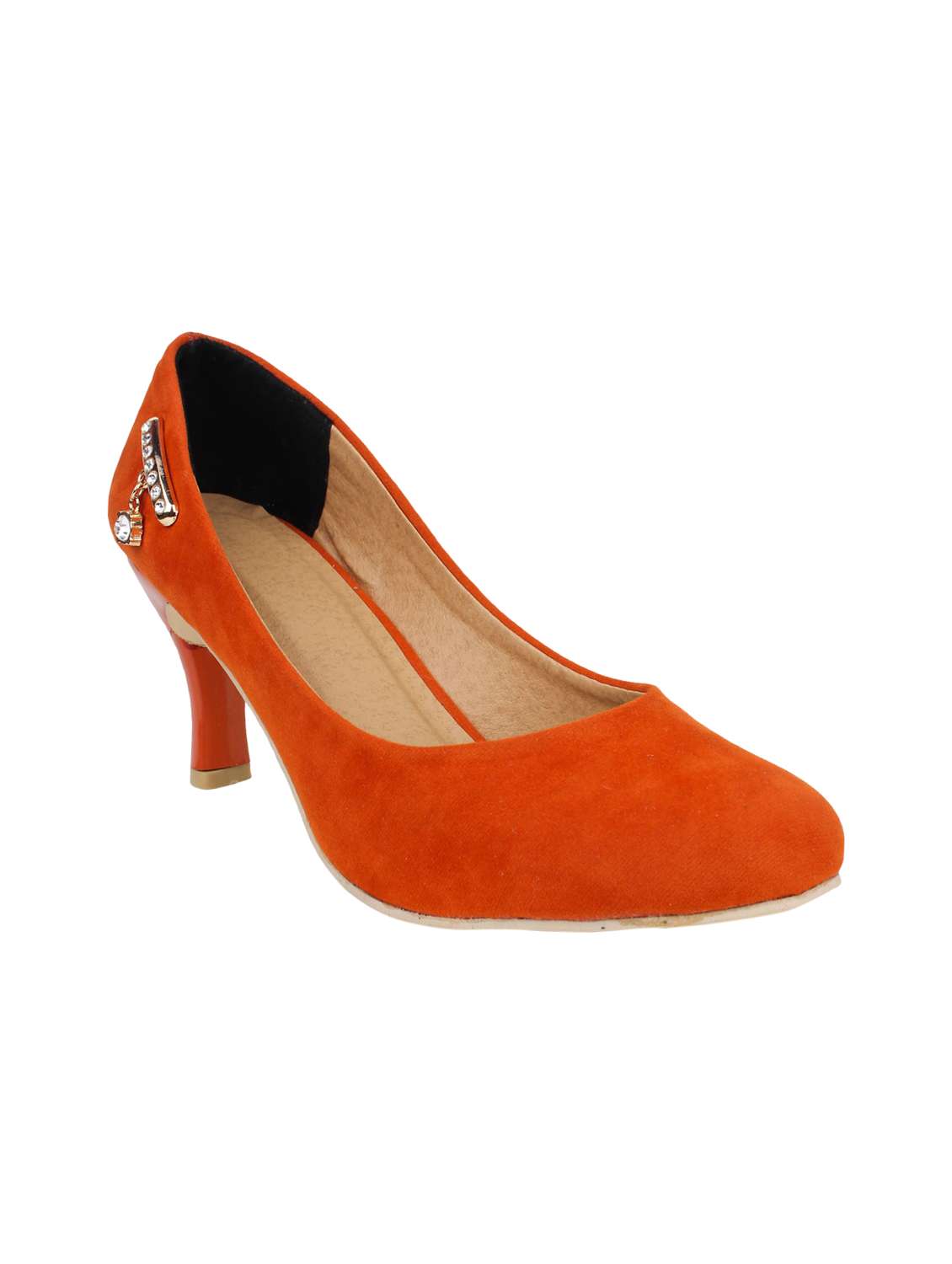 orange velvet slip on pumps